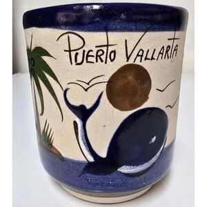 Puerto Vallarta Pottery Whale Coffee/ Tea Mug Handmade and painted Signed